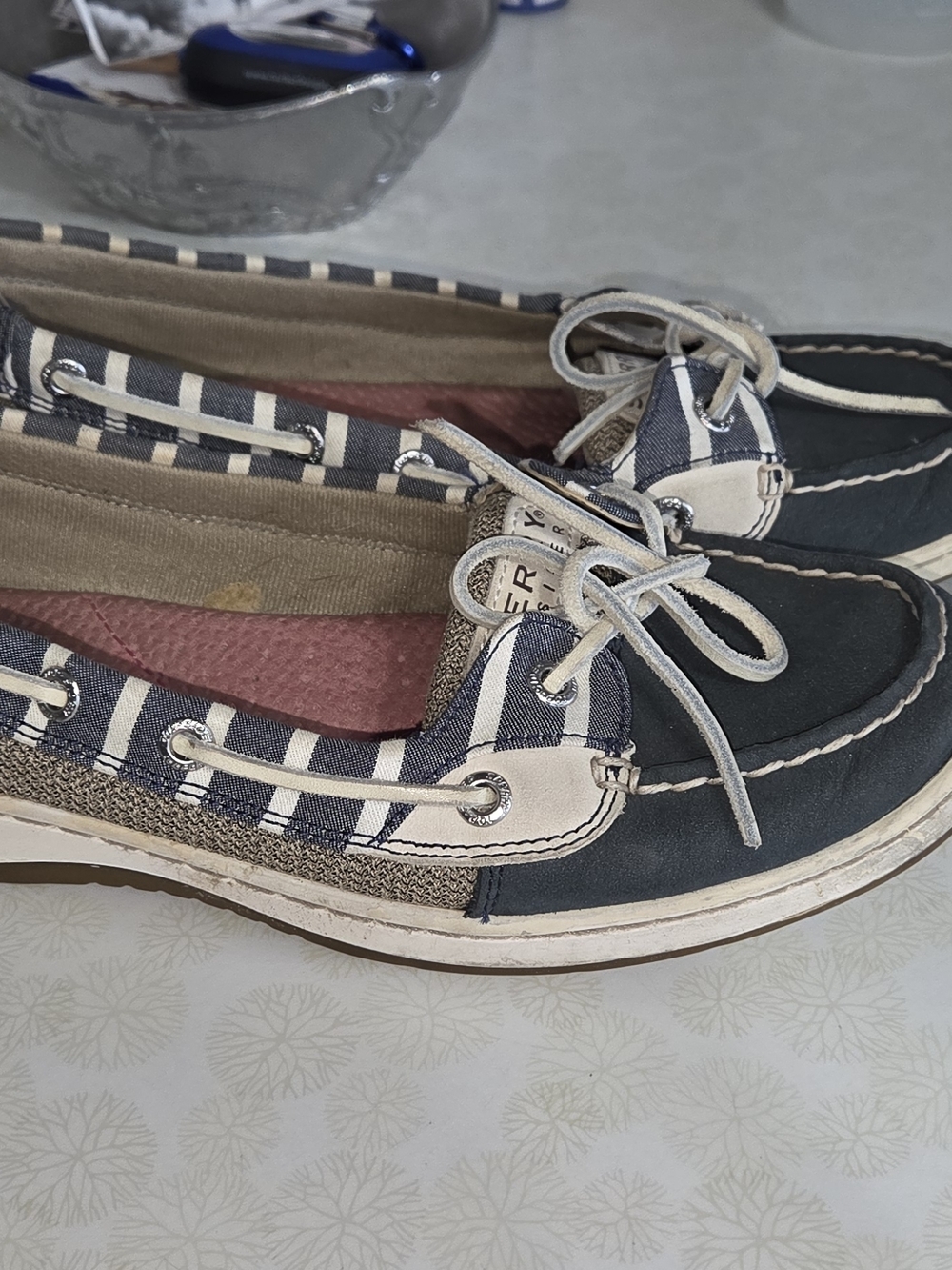 Sperry Navy and Cream Striped Women's Boat Loafers